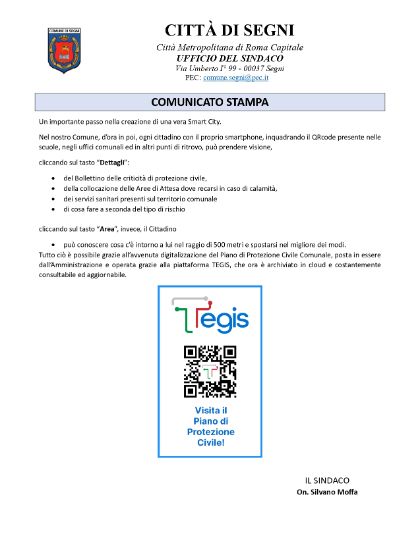 Comunicato Stampa Protezione Civile